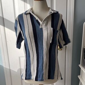 Zara Navy and White Striped Polo Shirt